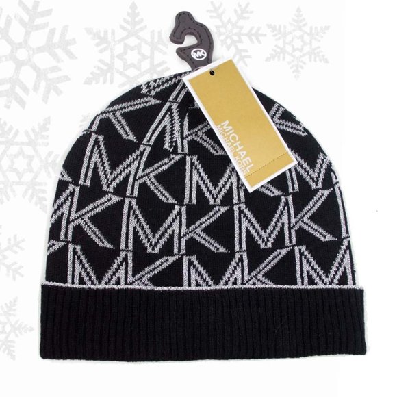 MICHAEL KORS MK Classic Logo Black and Metallic Beanie Hat